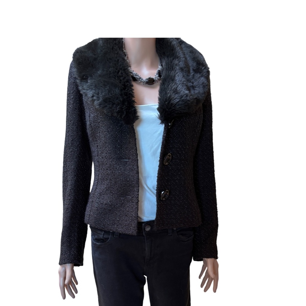 White House Black Market Black Blazer, Faux Fur, Tailored Fit